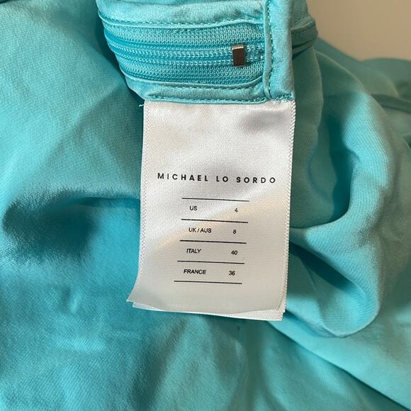 Michael Lo Sordo Iced Bias Draped Asymmetric Silk Maxi Dress in Blue Size 4 - Picture 11 of 12